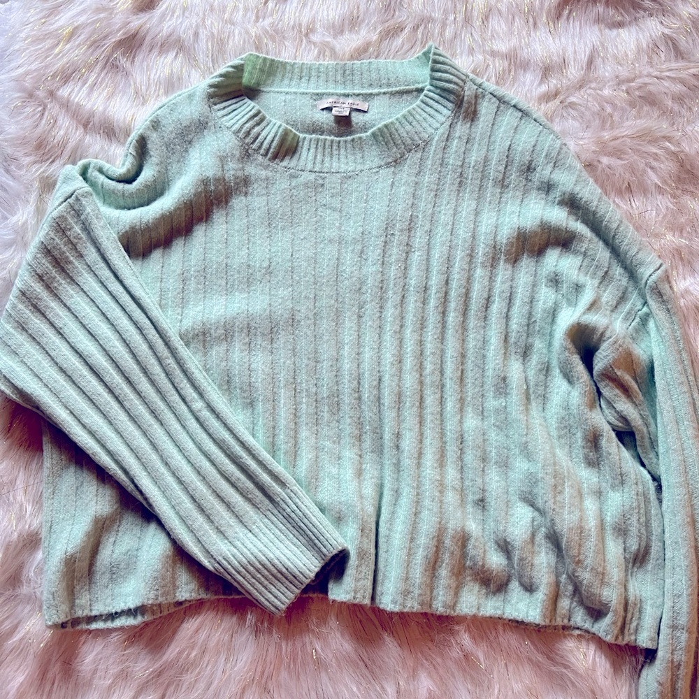 AE Buttery Mint Crop Sweater
